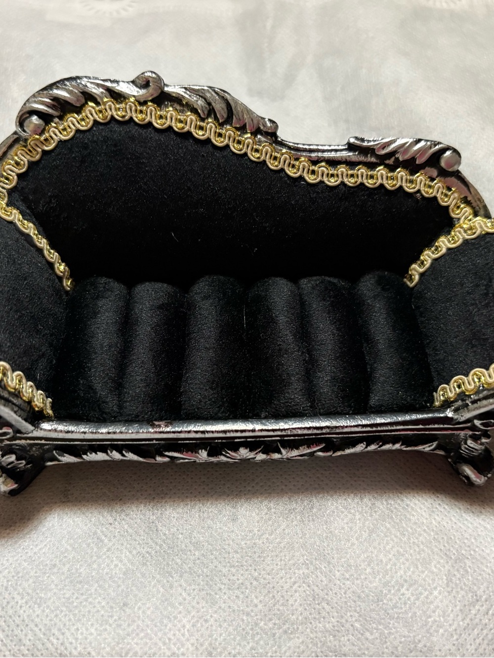 Jewelry tray-metal base Ornate Mini Velvet Jewelry Sofa - Black with Gold Trim